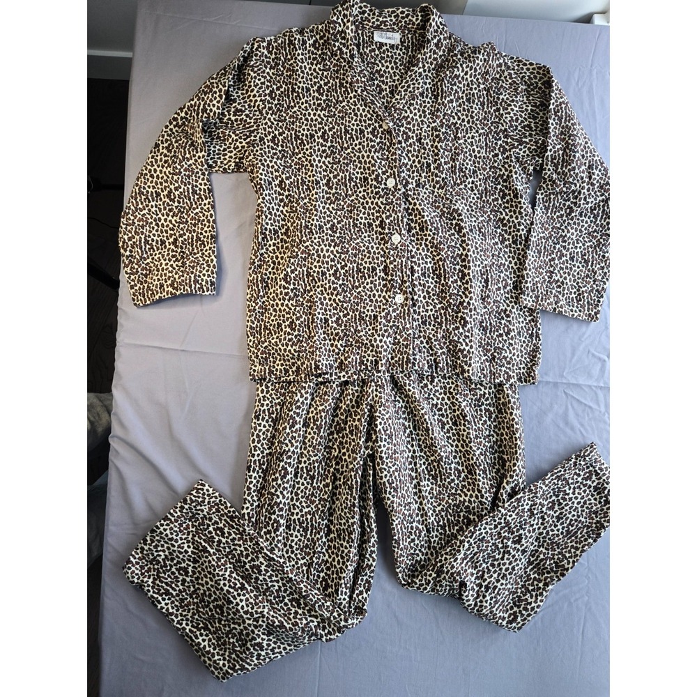 Leopard Print Pajama Set Vintage 80/90s Women's Size S Lounge Sleepwear Cotton